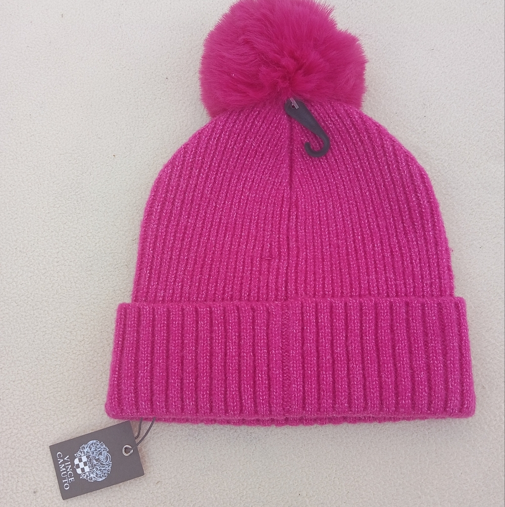 Vince Camuto Hot Pink Pom Knit Beanie - Picture 4 of 5